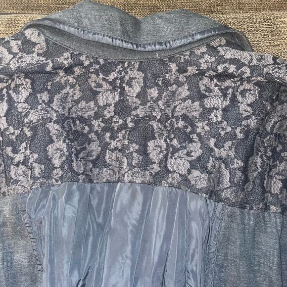 Bonita Women's Button Front Crinkle Jacket l Beaded Lace Accent Black Size 46 L - Picture 12 of 14